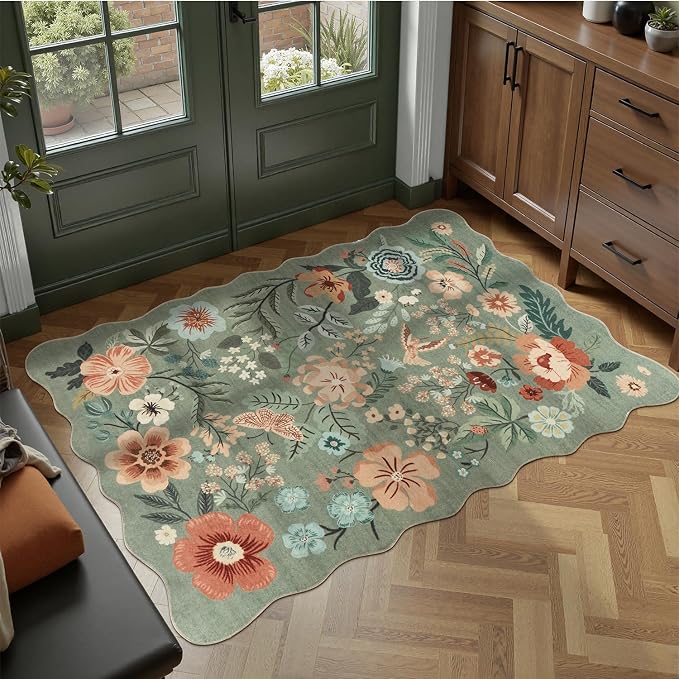 DCX Vintage Floral Rug 2x3, Washable Sage Green Rug by DCXWashableRug