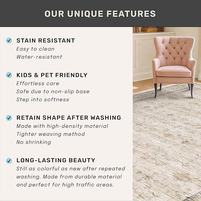 Washable 2x4 Beige Bathroom Rugs, Farmhouse Small Rugs - Image 5