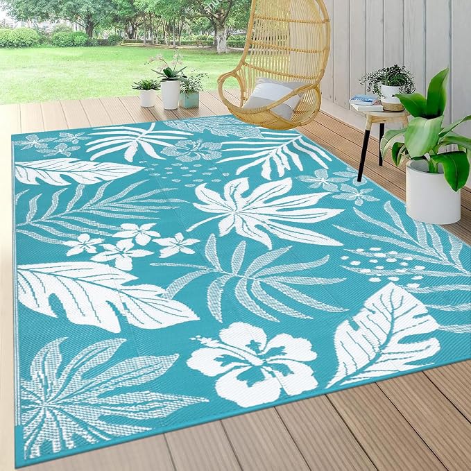 Pauwer Waterproof Outdoor Rug 5x8, Reversible Plastic Straw Patio Camping Rug by Pauwer