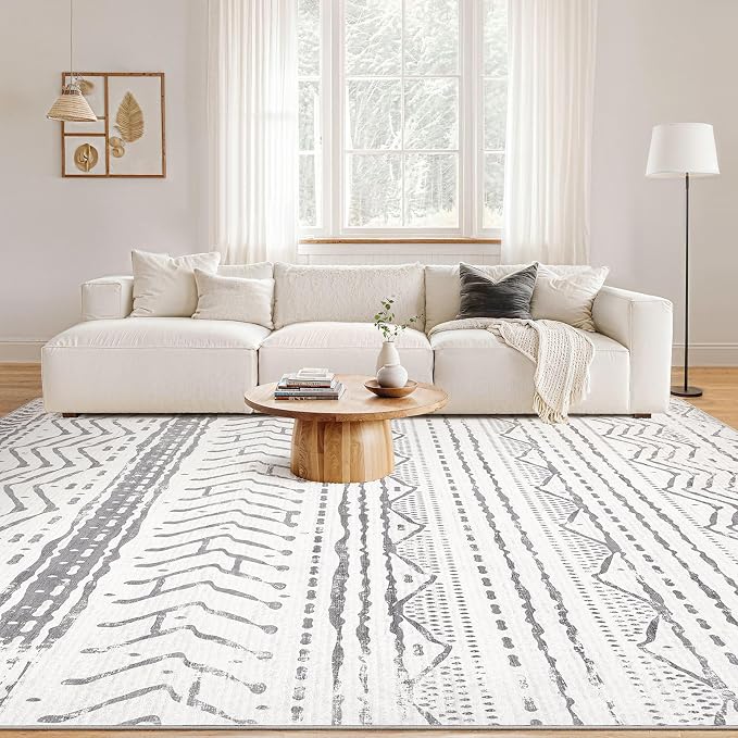 Nakagishi 5x8 Area Rug Living Room: Washable Boho Large Neutral Soft Rugs - Image 4