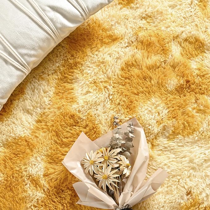 FlyDOIT Large Area Rugs for Living Room, 4x6 Feet Tie-Dyed Orange Shaggy Rug - Image 5