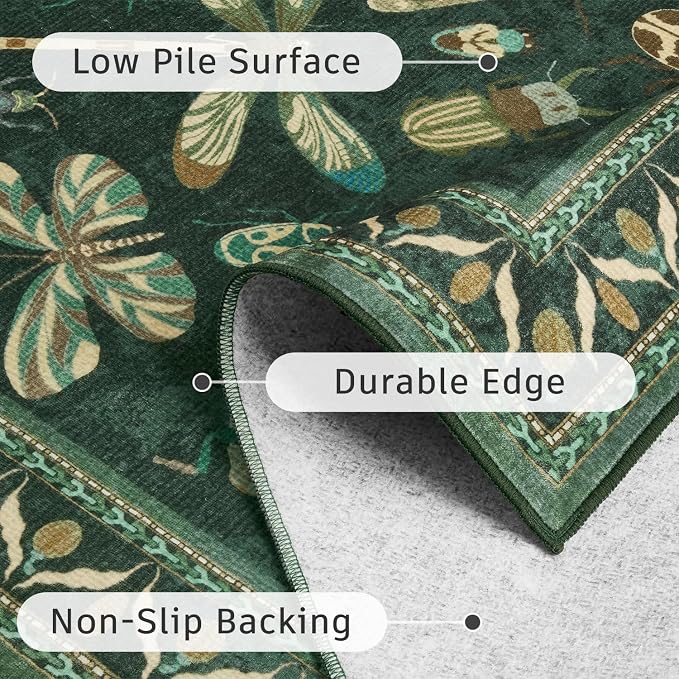 DCX 8x10 Washable Insect Rug, Vintage Gothic Dark Green Rug - Image 6