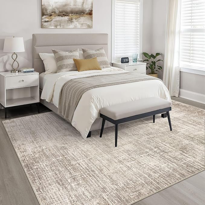 8x10 Area Rugs Living Room: Washable Large Neutral Brown Rug Abstract Soft - Image 4