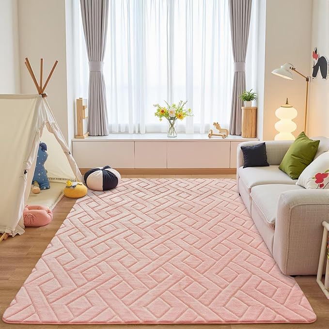 3x5 Pink Washable Area Rug for Girls Bedroom, Modern Geometric Shag Non-Slip - Image 7
