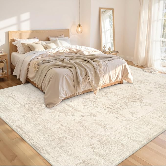 10x14 Area Rug for Living Room: Vintage Boho Neutral Washable Rug Indoor Soft - Image 2