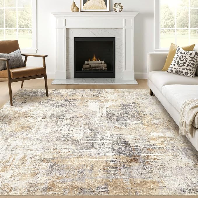 Square Rug 7x7 Living Room: Large Washable Abstract Modern Soft Area Rug Stain by LOONGRUG