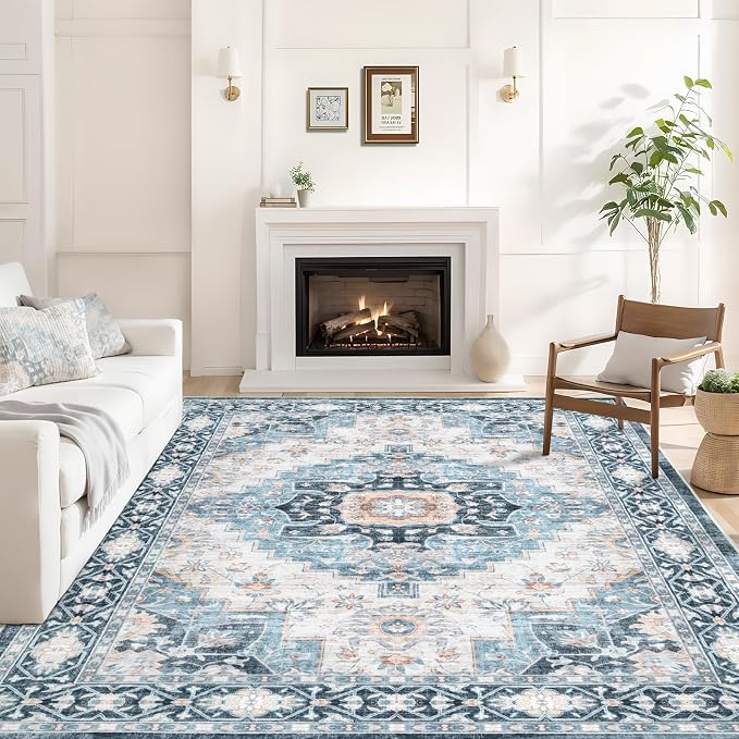 Washable 6×9 Area Rug for Living Room, Vintage Floral Rug Soft Non Slip Stain by Dotiiorug