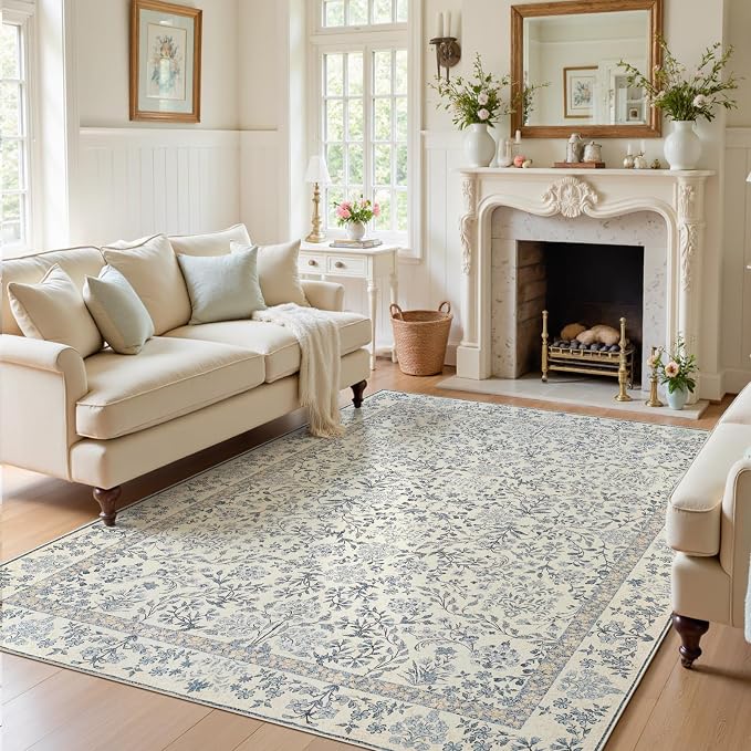 jinchan Zenith Floral 6x9 Area Rug Soft Low-Pile Living Room Rug Machine by JINCHAN