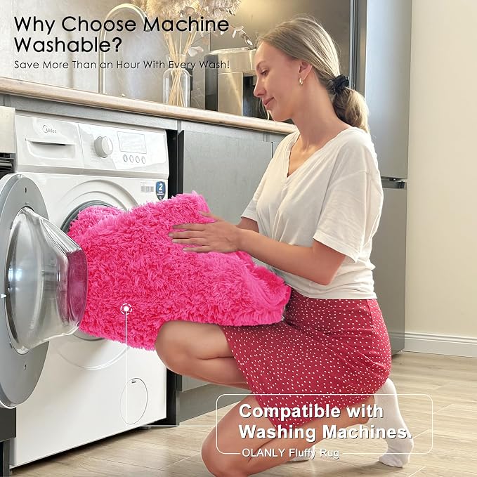 OLANLY 3x5 Machine Washable Small Bedside Rug, Soft Fluffy Shaggy Rugs - Image 2