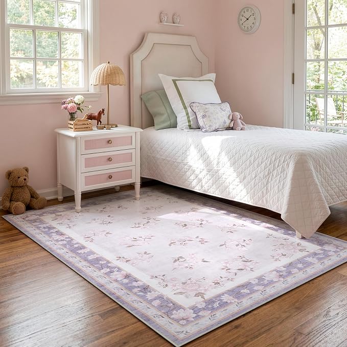 LIVEBOX Machine Washable Area Rugs 5x7 Lavender Rug Girls Bedroom, Soft - Image 3