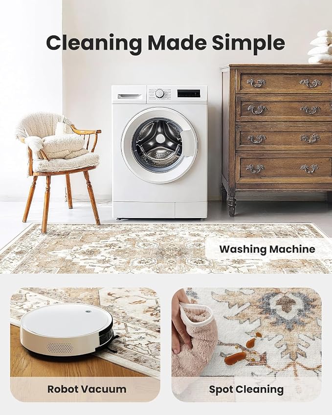 AMADA HOMEFURNISHING Round 4ft Area Rugs, Low-Profile Washable Rug - Image 5