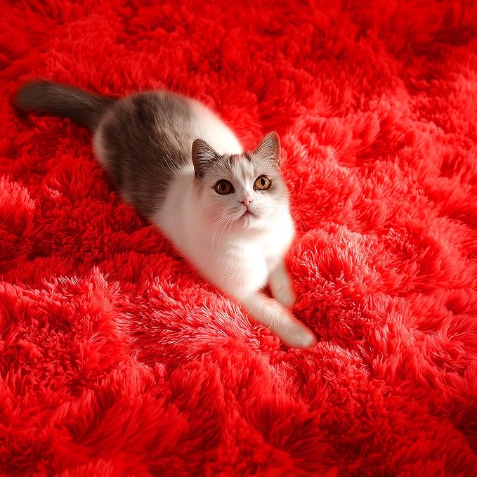 PAGISOFE Soft Modern Red Area Rug, 4x6 Feet, Shaggy Indoor Rug - Image 5