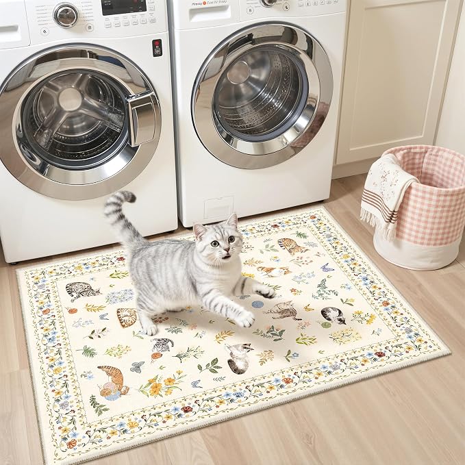 Soalmost 2x3 Cat Rugs for Entryway, Machine Washable Door Mat Animal Floral - Image 3