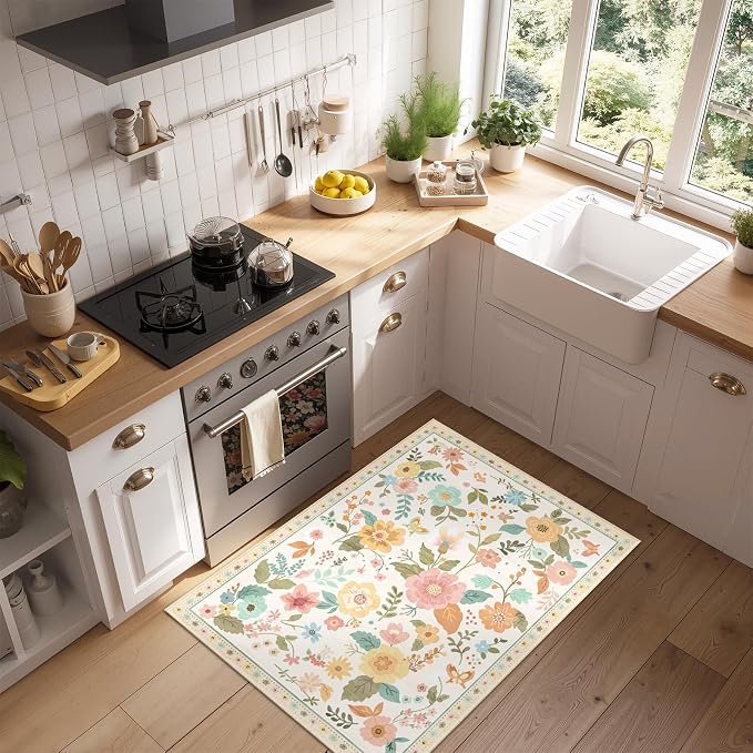 RELEANY Floral 2x3 Area Rugs Washable Print Boho Cute Carpet Non Slip Flower - Image 9