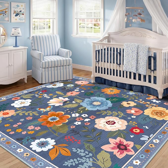 RELEANY Floral Square 6ft Area Rugs Washable Print Boho Cute Carpet Non Slip - Image 6