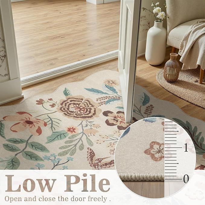 DCX Beige Floral Rug 2x6, Washable Beige Rug - Image 4