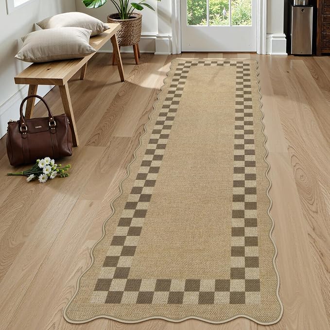 LIVEBOX Scalloped Easy Jute Checkered Runner Rug by LIVEBOX