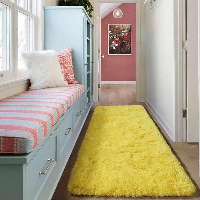ONASAR Yellow Runner Rugs for Bedroom Living Room, Fluffy 2x6 Bedside Hallway - Image 6