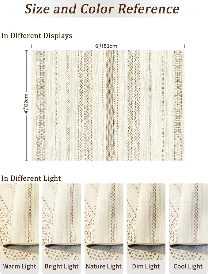 Miukiki 4x6 Area Rug for Living Room Moroccan Washable Rugs Non Slip Indoor - Image 2