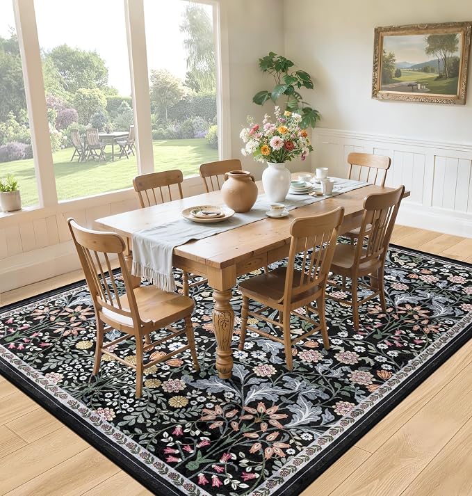 Area Rugs 9x12 Living Room: Floral Washable Rug Vintage Large Soft Boho - Image 4