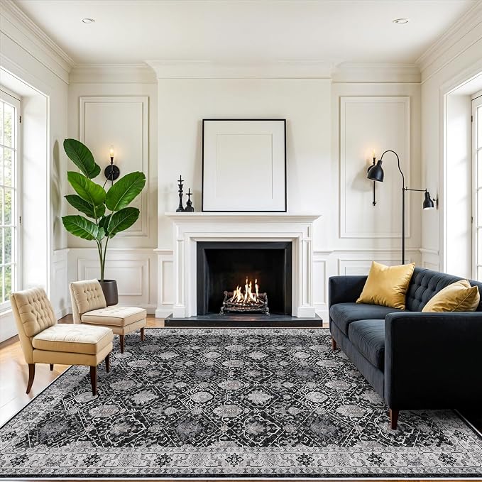 Washable 8x10 Living Room Rug: Vintage Low Pile Water Resistant Area Rug - Image 4