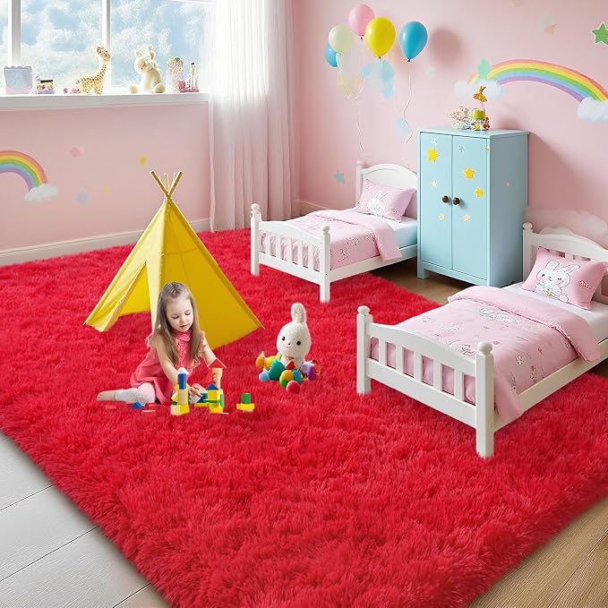 Mugorn Red Rugs for Living Room, 6x9 Large Fluffy Area Rugs for Bedroom - Image 5