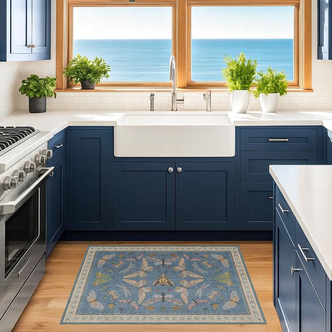 Blue 2x3 Kitchen Rugs Non Slip Washable, 0.25" Low Pile Stain & Fade Resistant - Image 3