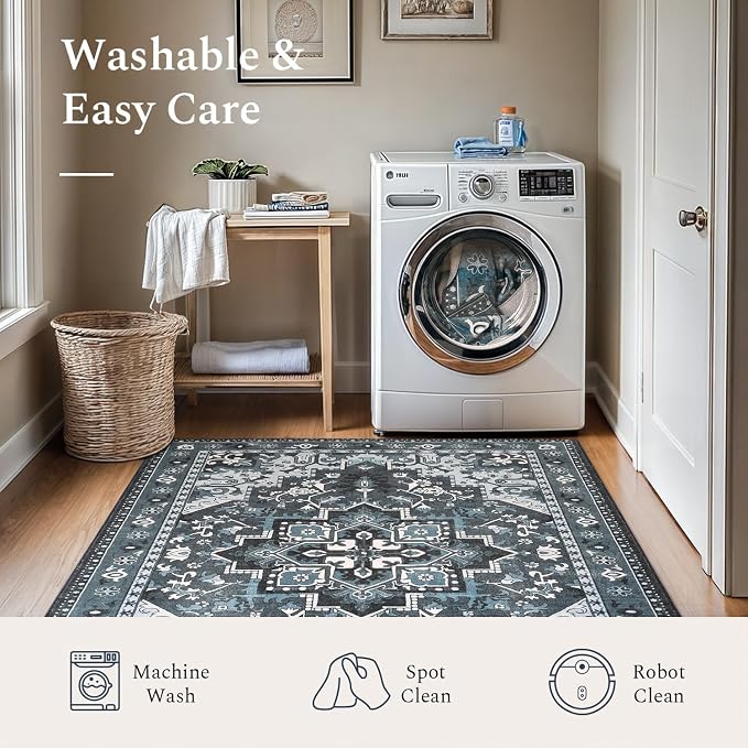 Rugflix 4x6 Area Rugs Machine Washable, Dark Navy Blue Carpet - Image 4