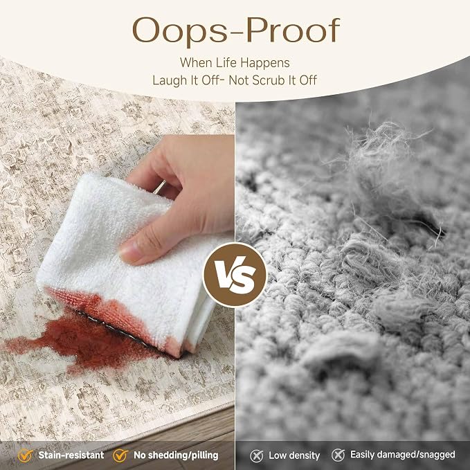 2x7 Washable Neutral Runner Rug Beige Vintage Hallway Kitchen Carpet Non-Slip - Image 5