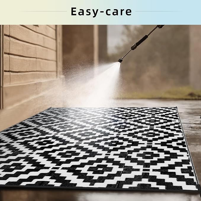 Favoyard Outdoor Rug 5x8 ft Waterproof Reversible Patio Plastic Straw Rugs - Image 4