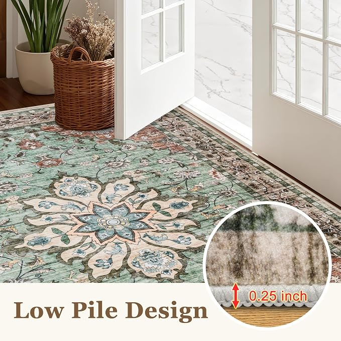 Round Area Rug for Living Room: 4 ft Washable Vintage Boho Soft Thin Circle Rug - Image 8
