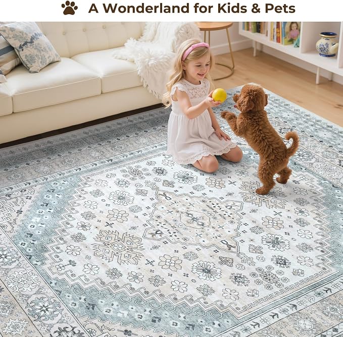 6x9 Washable Area Rugs, Large Living Room Rug, Vintage Boho Carpet, Non Slip - Image 4