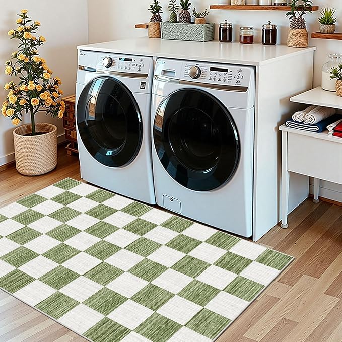 Green White Checkered Entry Rug - Image 9