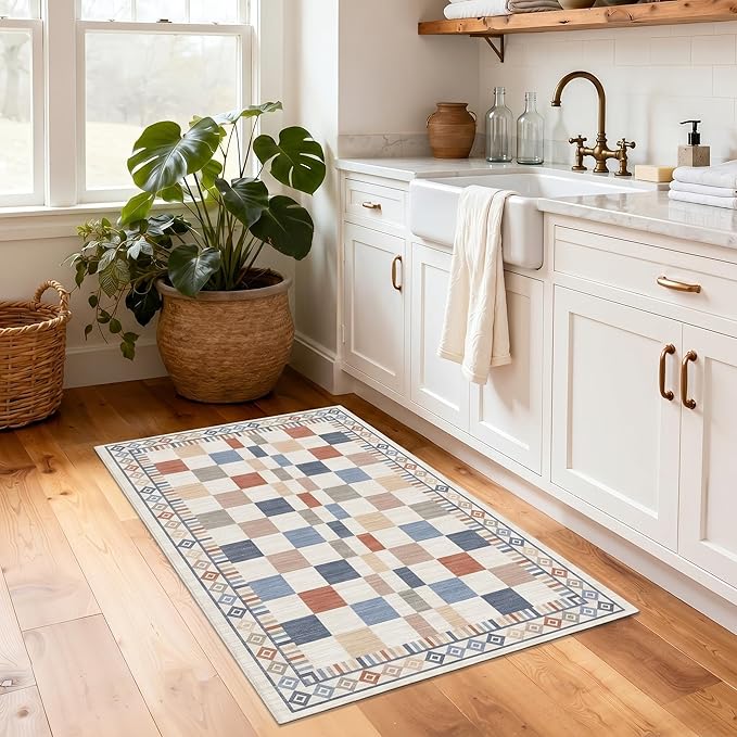 GarveeHome 2x3 Small Rug for Bathroom Machine Washable Modern Checkered Area by GarveeHome