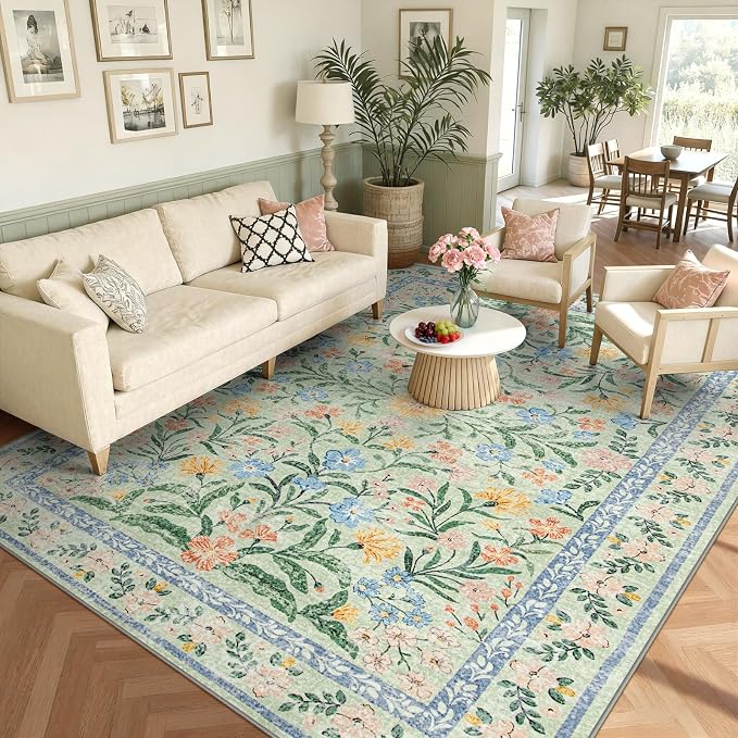 Wonnitar Boho Washable Rugs 8x10, Large Floral Rugs - Image 4
