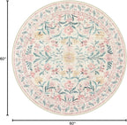 Wonnitar Pink Floral Round Rugs 5ft, Soft Circle Rug Non Slip Washable Round - Image 2