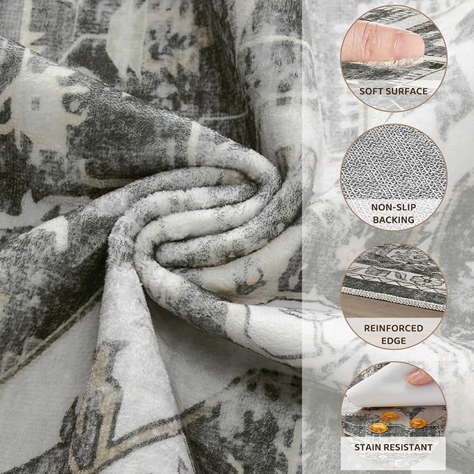 6x9 Area Rugs for Living Room, Washable Non Slip Vintage Distressed Stain - Image 3
