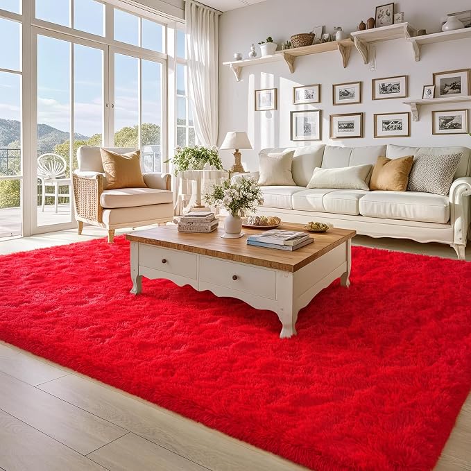 BENRON Soft Fluffy Rugs for Living Room 8 x 10 Red, Extra Large Area Rug for - Image 5