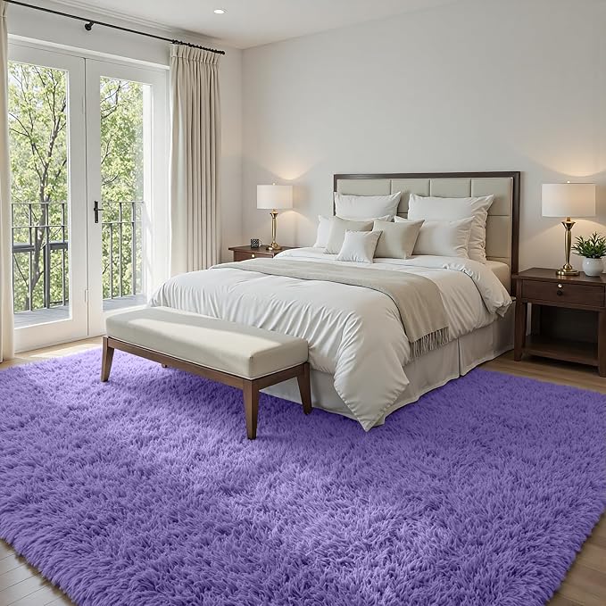 5x7 Area Rugs for Living Room Rug: Soft Fluffy Shag Purple Rugs for Bedroom - Image 2