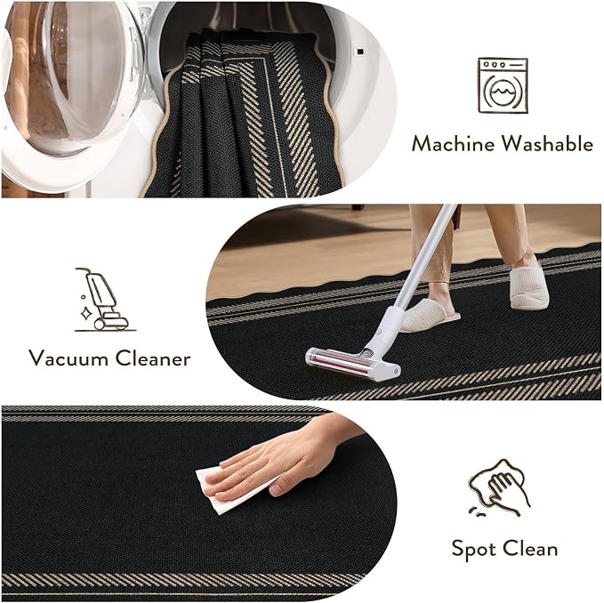 LIVEBOX Scalloped 2x6 Kitchen Runner Rug, Easy Jute Black Rugs - Image 6
