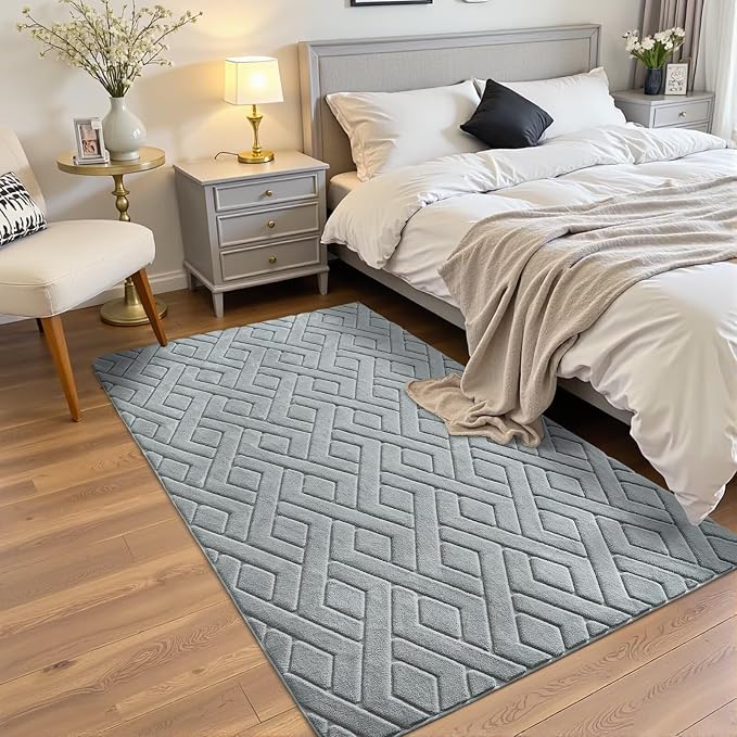 4x6 Grey Washable Area Rug for Bedroom, Modern Geometric Shag Non-Slip Living - Image 2