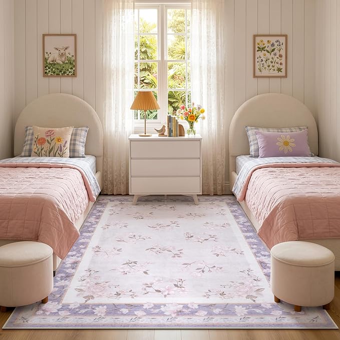 LIVEBOX Machine Washable Area Rugs 5x7 Lavender Rug Girls Bedroom, Soft - Image 5