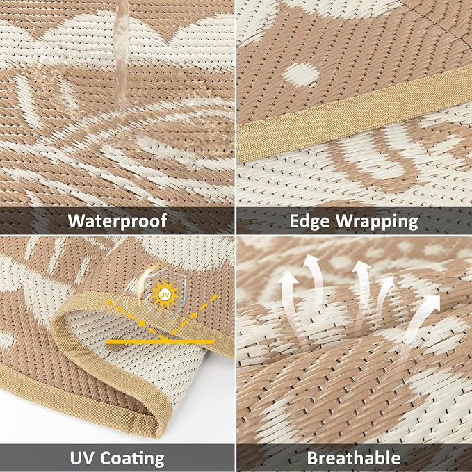 Pauwer Waterproof Outdoor Rug 8ft, Reversible Plastic Straw Patio Camping Rug - Image 3