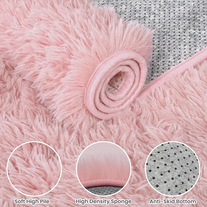 2x6 Bedside Area Rugs for Bedroom: Soft Fluffy Shag Pink Rug for Hallway - Image 5