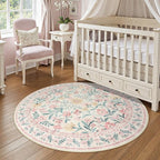 Wonnitar Pink Floral Round Rugs 5ft, Soft Circle Rug Non Slip Washable Round - Image 3