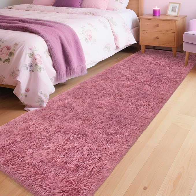 Soft Runner Rug for Bedroom Living Room, 2x8 ft Fluffy Blush Pink Rug for by TENNOLA