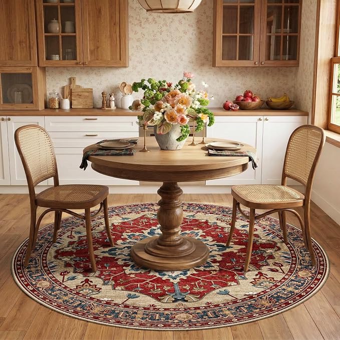 RELEANY Area Rugs Round 6ft Washable Non-Slip, Floral Vintage Distress - Image 2