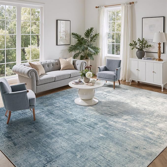 DCX Abstract Area Rug 6x9, Washable Blue Modern Rug - Image 4