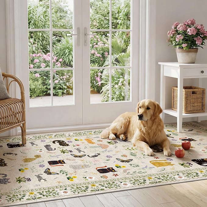 3x7 Washable Rug Runner, Non Slip Low Pile Hallway Cat Runner Rug, Stain - Image 2