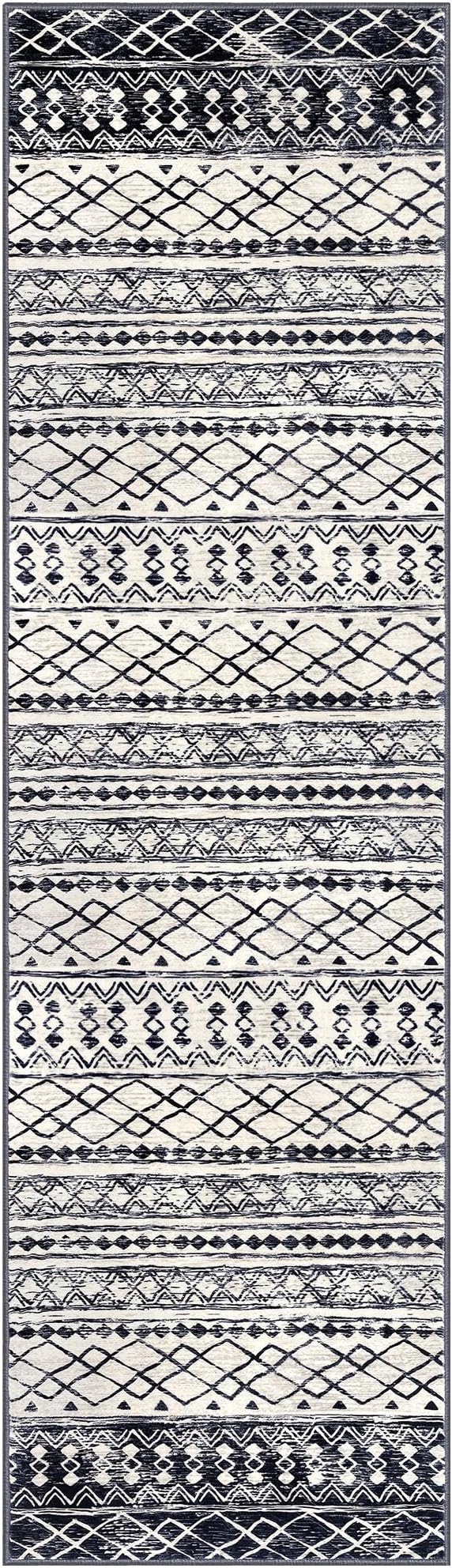 KUTA Moroccan Washable Runner Rug, 2.6x10 Non-Slip Vintage Black Navy Blue Boho - Image 8
